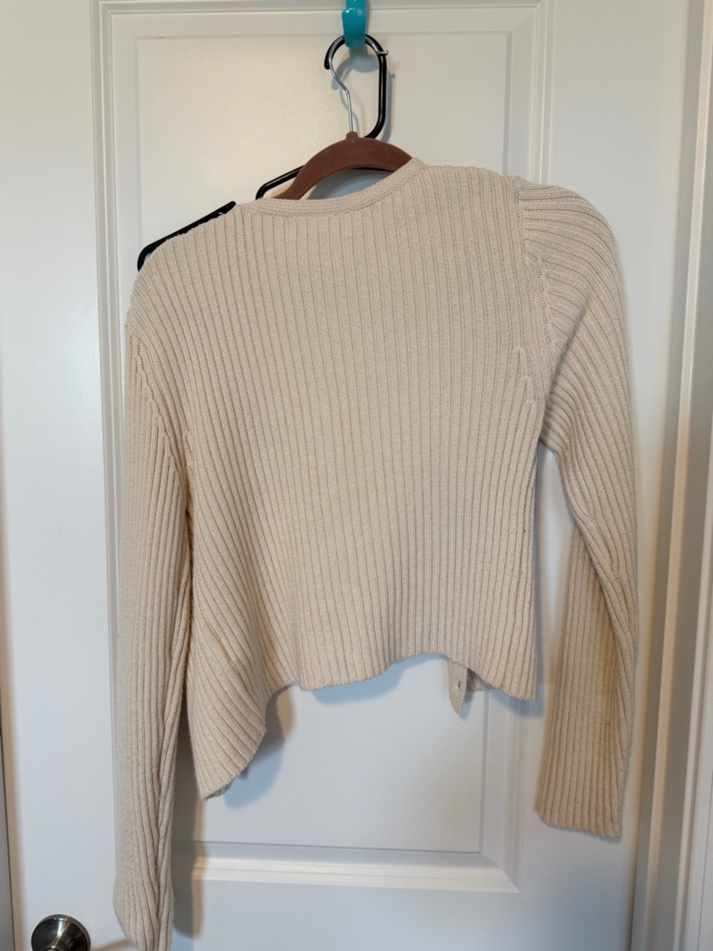 Women's Cream Ribbed Button-Front Sweater - Picture 2 of 3